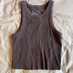 Aerie Ribbed Crop Brown Tank Top